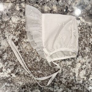 White Baby Bonnet with Embroidered Details vintage